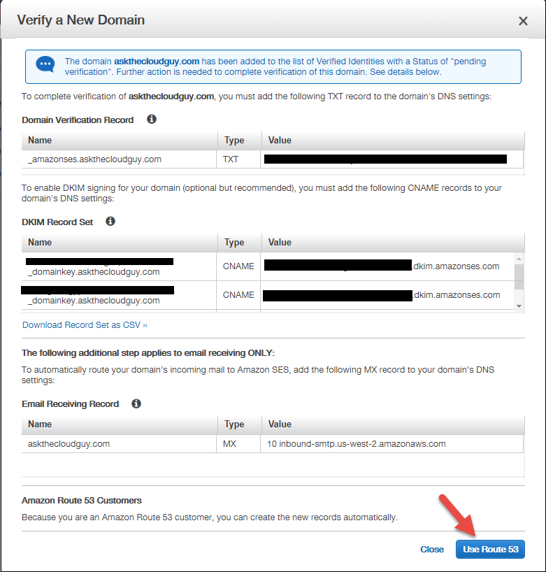 AWS - Verify Domain Details